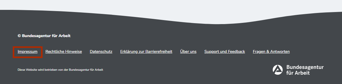 Bildschirmausschnitt des unteren Bereichs der Webseite mein NOW mit einer Markierung bei dem Wort Impressum