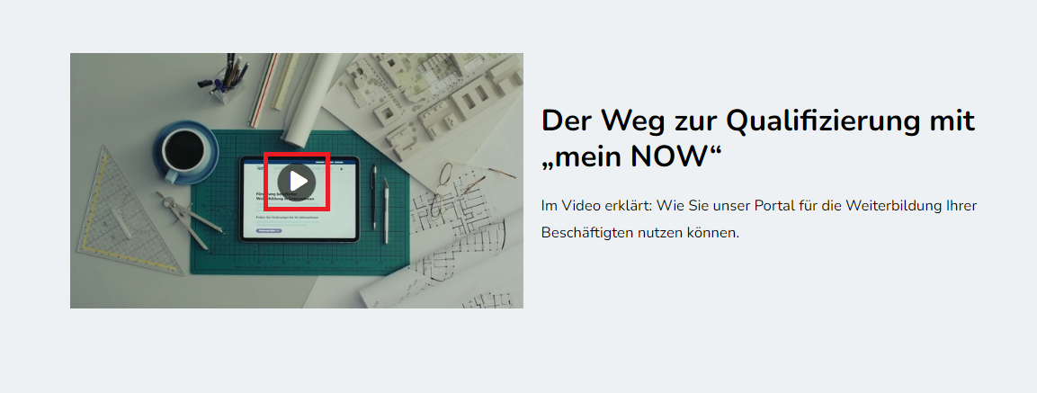 Bildschirmausschnitt der Startseite Unternehmen im Bereich des Erklärvideos