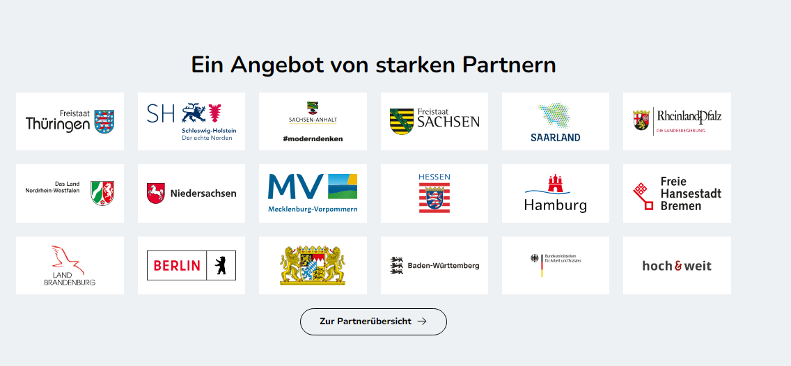 Bildschirmausschnitt der Startseite Unternehmen im Bereich der Partner-Logos