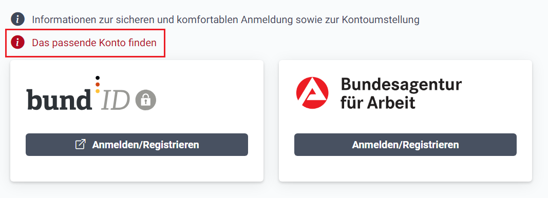 Anmeldung und Registrierung mit rotem Satz