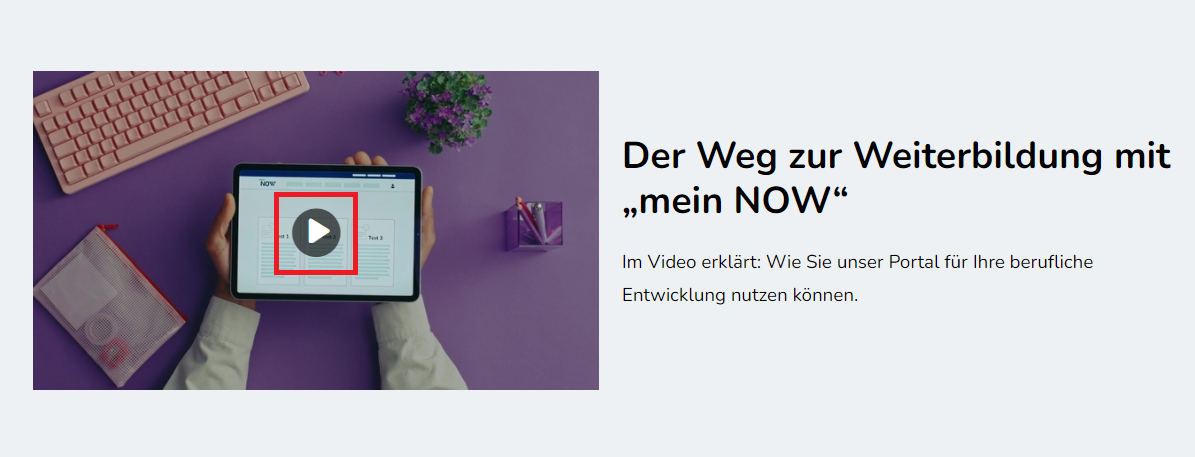 Bildschirmausschnitt der Startseite Privatpersonen im Bereich Erklärvideo mit markiertem Play-Button